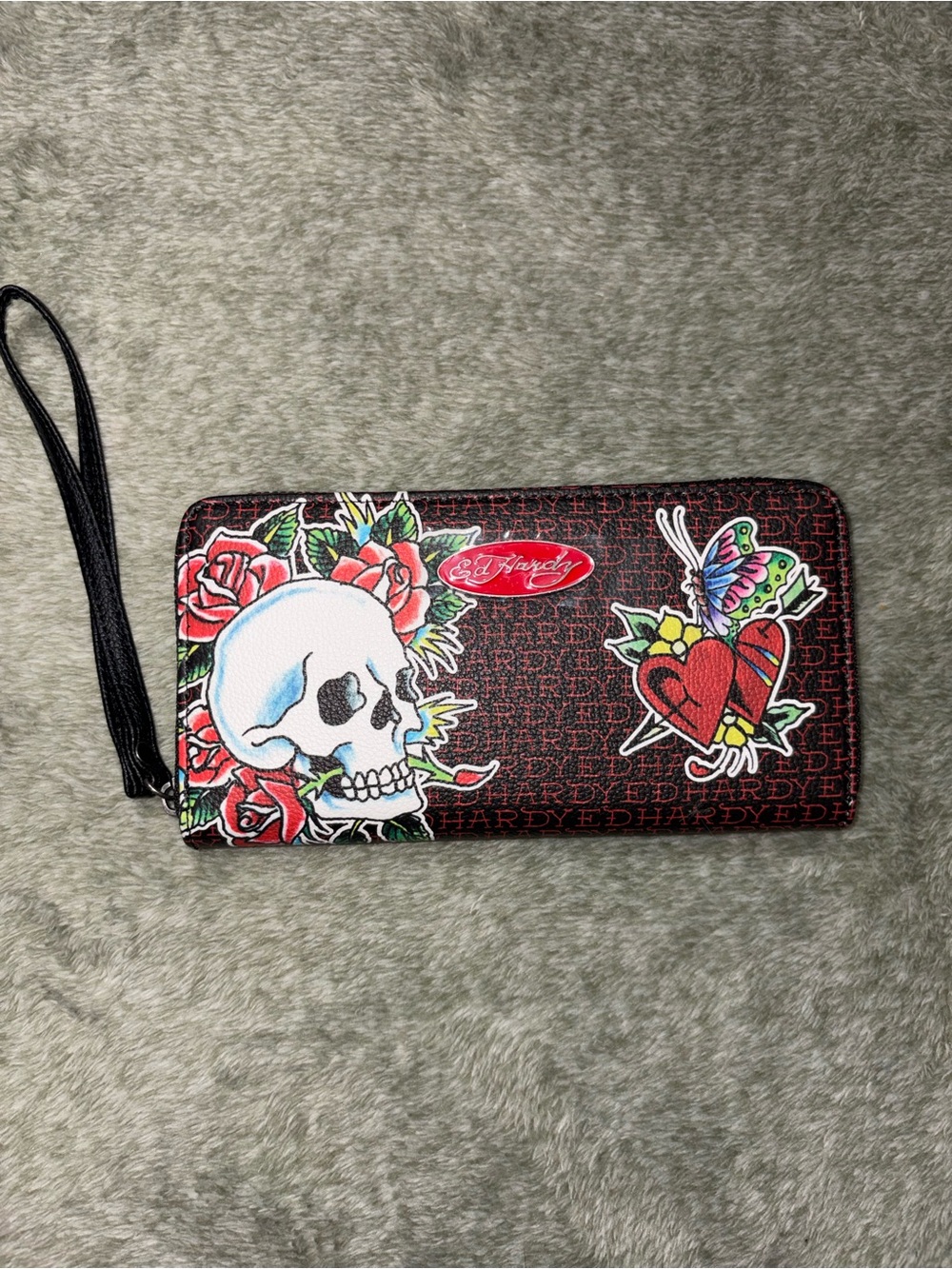 Ed Hardy Red Black White Tattoo-Graphic Wristlet Wallet